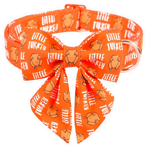 ARING PET Thanksgiving Dog Collar-Cute Turkey Dog Collar with Sailor Bowtie, Adjustable Fall Orange Turkey Pet Collars Puppy Collars