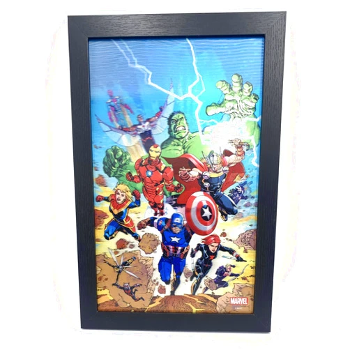 Silver Buffalo Marvel Comics Avengers Assemble 13” x 19” Framed Lenticular Wall Art for Bedroom, Office, Man Cave – Captain America, Hulk, Thor, Iron Man, and more…