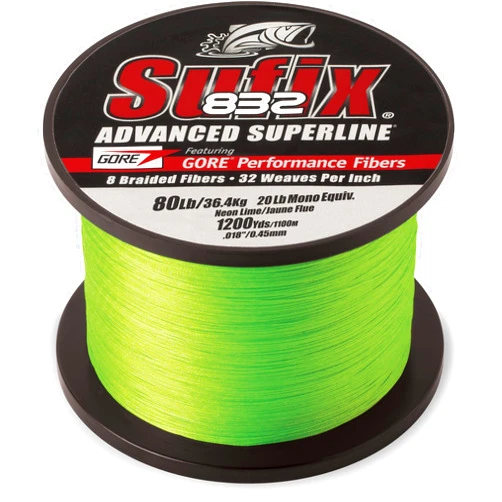 Sufix 832 Braid Line-1200 Yards (Neon Lime, 80-Pound)