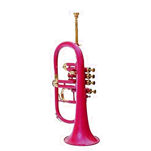 SM'Sai Musicals 4 Valve Flugel Horn With Mouthpiece And Hard Case For School Band Pink Flugel Horn BB Pitch Brass Musical Instrument For Orchestra Beginners Professionals For Kids Adults