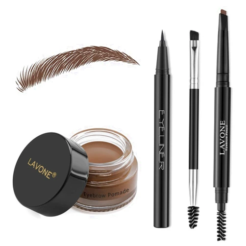 LAVONE Eyebrow Stamp Pencil Kit for Eyebrows Makeup, with Waterproof Eyebrow Pencil, Eyeliner, Eyebrow Pomade, and Dual-ended Eyebrow Brush - Dark Brown