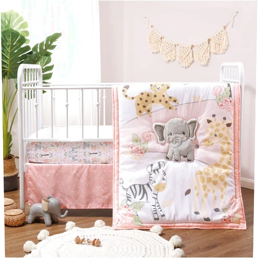 The Peanutshell 3 Piece Baby Crib Bedding Set for Girls - Newborn, Infant & Toddler Nursery Bed Set Decor with Fitted Crib Sheet, Dust Ruffle, Crib Comforter - Wildest Dreams