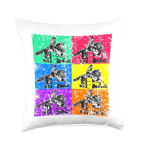 Barrel Racing Stuff For Teen Girls Cowgirls Women Racer Cowgirl, Pop Art Rodeo Horse Barrel Racing Throw Pillow, 18x18, Multicolor