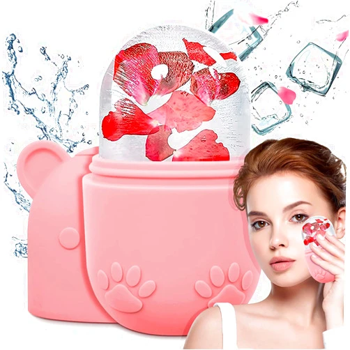 ZUKIMM Ice Face Mold, Silicone Ice Cube for Face Massage, Reusable Facial Cold Roller Skin Care Tool for Eye Puffiness Relief & Remove Fine Lines & Reduce Acne Beauty Gift for Women (Pink)