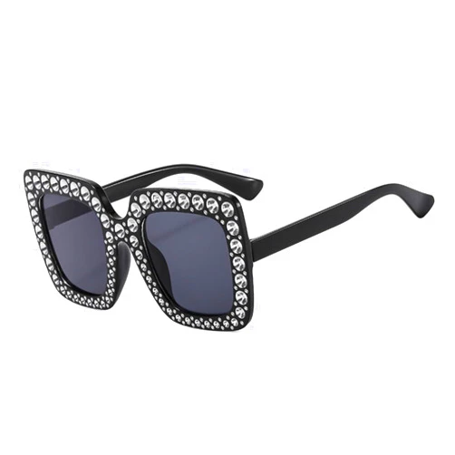 IKANOO Oversized Crystal Sunglasses for Women Square Thick Frame Bling Rhinestone Elton John Sparkling Glasses