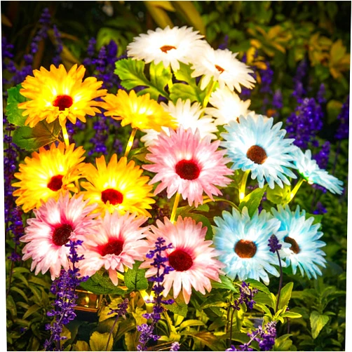 WdtPro 4 Pack Solar Lights Outdoor Garden Decor, Upgraded Outdoor Solar Garden Lights with 16 Glowing Daisy Flowers & Stems, Waterproof Auto ON/Off Solar Flowers Lights for Outside Garden Yard Patio
