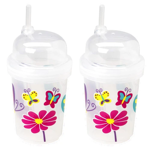 NuSpin Kids 8 oz Zoomi Straw Sippy Cup, Butterflies Style, 2 pack