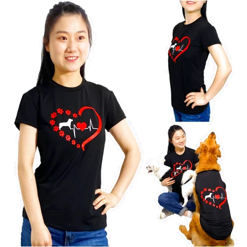 CAISANG Matching Dog and Owner Shirts Heart Paw Parent-Pets Clothes Dogs&Mommy Sweatshirt Summer Tops Shirt Family Matching Clothes Sport Outfits Puppy Vest Cool Apparel for Small Medium Large Dogs