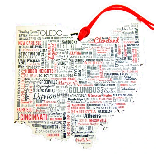 Westmon Works Ohio Ornament with City Names Wooden Christmas Tree Decoration, 5 Inch