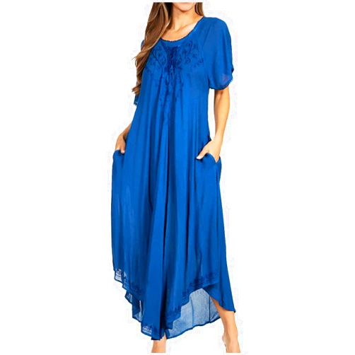 Sakkas Lilia Embroidered Lace Up Bodice Relaxed Fit Maxi Sun Dress