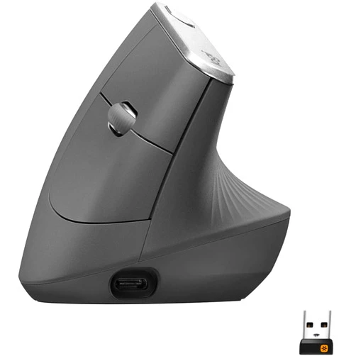Logitech MX Vertical Wireless Mouse – Ergonomic Design Reduces Muscle Strain, Move Content Between 3 Windows and Apple Computers, Rechargeable, Graphite
