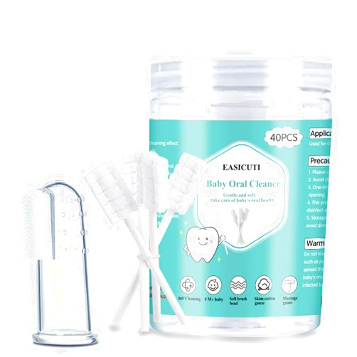 EASICUTI Baby Toothbrush, Baby Tongue Cleaner, 40Pcs Disposable Infant Toothbrush Clean Baby Mouth, Gauze Toothbrush Infant Oral Cleaning Stick Dental Care for 0-36 Month Baby + Free 1Pcs finger toothbrush