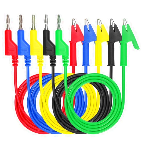Sumnacon Multimeter Banana Plug to Crocodile Alligator Clip Test Probe, 5PCS 4mm Stackable Colorful Silicone Banana Plug to Alligator Clip Test Probe Lead Wire Cable 1M