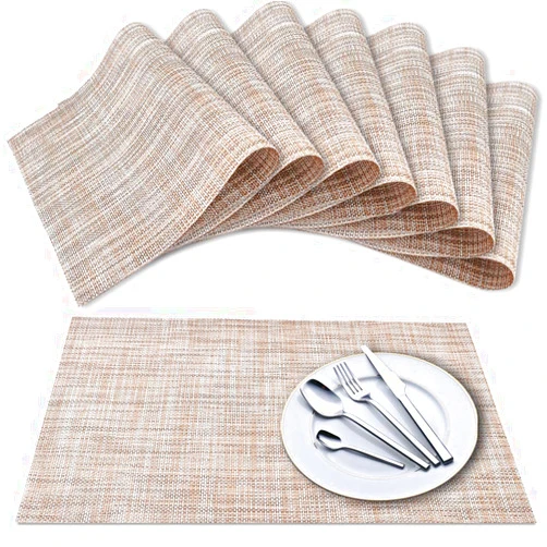Newk Placemat, 8PCS Crossweave Vinyl Woven Table Mats, Insulation Washable PVC Table Mats Set - Linen