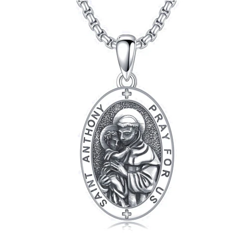 WINNICACA 925 Sterling Silver Saint Religious Necklace for Men Women, Amulet Protect Us Medal Pendant Necklace Catholic Jewelry Gifts for Police Father Son,with Stainless Steel Chain
