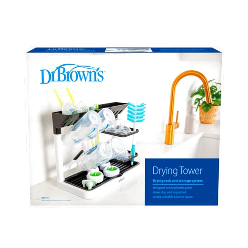 Dr. Brown's Drying Tower, Stand-Up Drying Rack, Countertop Baby Bottle Drying with Organized Storage for Baby Essentials, Space Saving Vertical Rack