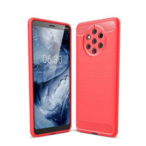CruzerLite Compatible with Cellphone Nokia 9 PureView Case, Carbon Fiber Shock Absorption Slim Case Compatible with CellphoneNokia 9 PureView (Red)