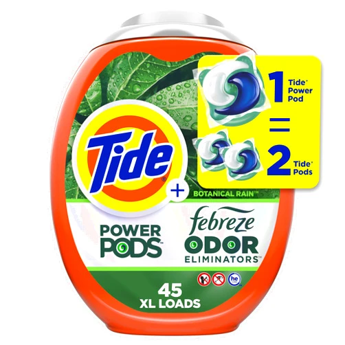 Tide Power Pods Laundry Detergent Pacs with Febreze Freshness with Odor Eliminators, Botanical Rain Scent, 45 Count