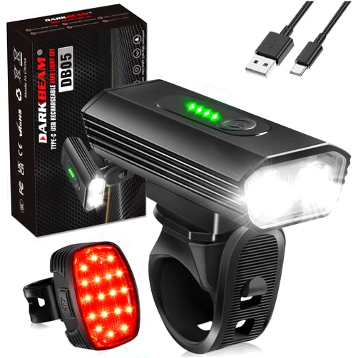 DARKBEAM Bike Headlight Rechargeable USB-C, Bicycle Lights 4000LM Ultra Bright, Mountain Bike Light Set for Night Riding, 6+5 Mode Waterproof Front Bike Light & Rear Light for Road, Cycling