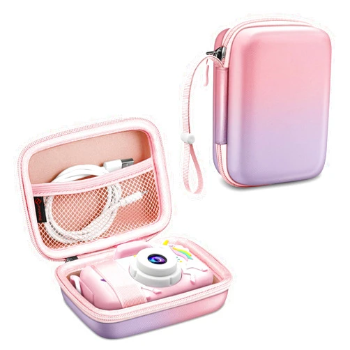 Fintie Kids Camera Case Compatible with Goopow/Mgaolo/CIMELR/Seckton/GKTZ/Desuccus/OZMI/Agoigo/Ourlife/Unicorn Kids Camera Toys & Video Camera, Hard Carrying Bag with Inner Pocket, Fantacy Ombre