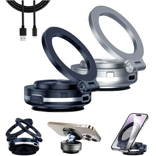ZMPDJG 2024 New Maggrip Pro 360 2.0, Mpp Gripmaster Pro 360 Magnetic Holder, Fall Car Electric Suction Cup Vacuum Magnetic Phone Holder, Compatible with iPhone & Android (Black+Silver)