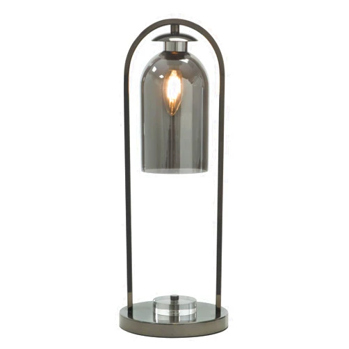 Benzara Benjara BM309037 21 in. Cylinder Glass Shade Round Base Table Lamp Rustic Nickel Gray