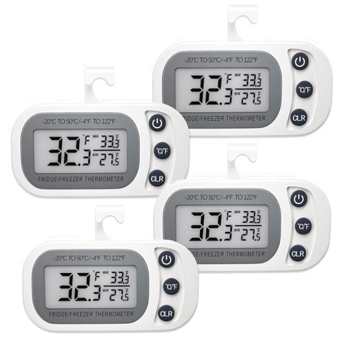 FAHZON Digital Frigerator Thermometer 4 Pack, Thermometer Refrigerator with Large LCD Screen, Stand and Magnetic Back, for Room,Kitchen-White