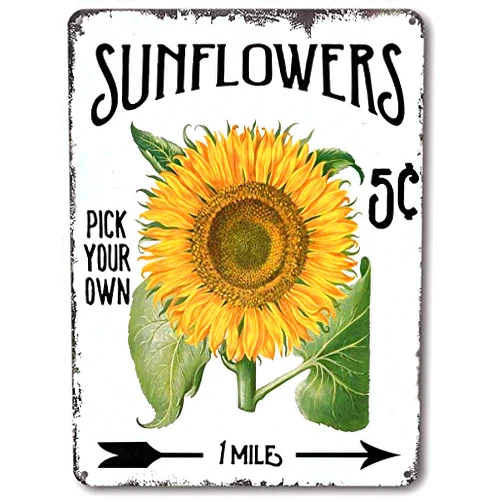 Eeypy Sunflower Tin Sign Green Oil Painting Farmhouse House Wall Decoration Metal Sign Tin Sign 8x12 Inch