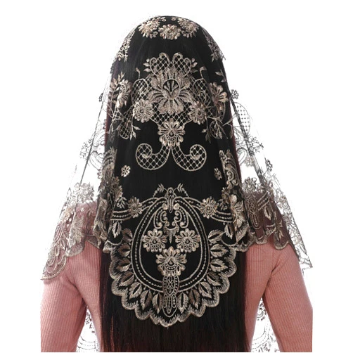 Bozidol Triangle Catholic Chapel Mantilla Veils - Short Camellia Embroidery Latin Mass Scarf Church Lace Veil with Gift Box