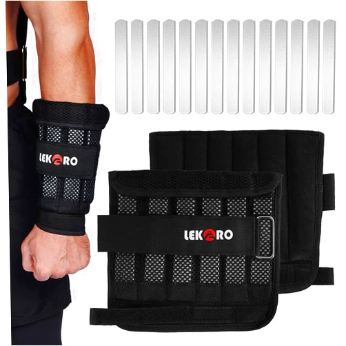 LEKÄRO Wrist Ankle Weights with Removable Steel Bars, 1 Pair Adjustable Arm Leg Weights for Men and Women, No Leakage Design, Weighted Wrist Bands for Walking Jogging Yoga Pilates