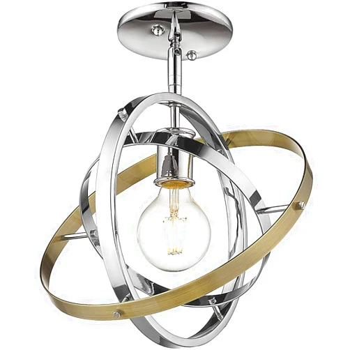Golden Lighting 7936-1SF CH-AB Atom Semi-Flush/Pendant, Chrome with Aged Brass Outer Ring