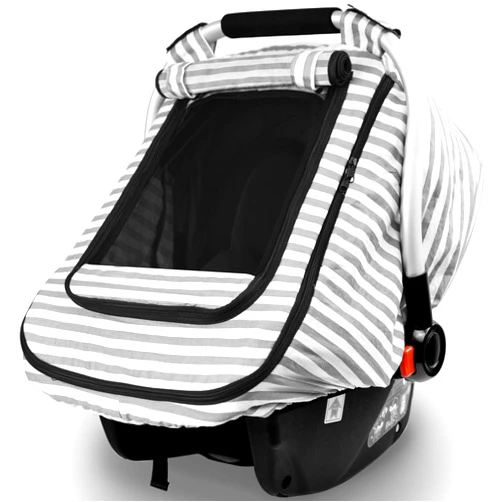 Vaxaape Car Seat Covers for Babies,Baby Car Seat Cover for Boys Girls,Windproof Infant Carseat Cover,Kick-Proof Car Seat Canopy with Breathable Mesh Peep Window,Stripe Print,Summer Lightweight