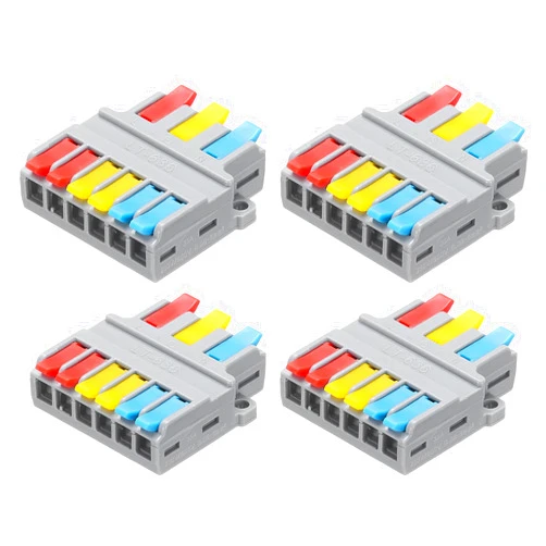 MECCANIXITY 4pcs Din Rail Press Quick Terminal Blocks DIY Splicing Wire Connectors (3 in 6 Out) 35A Terminal Blocks for Wiring Cable Circuit Inline 28-12AWG