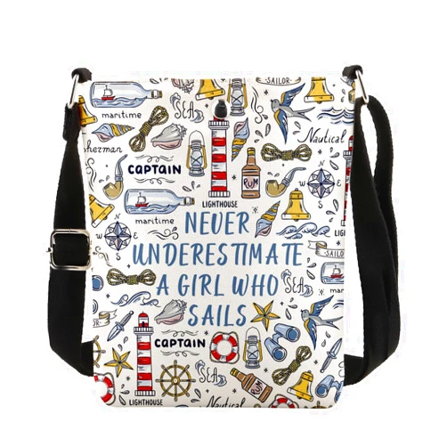 MAOFAED Sailing Gift, Never Underestimate A Girl Who Sails Crossbody Bag, Woman Sailor Gift, Boating Gift, Captain Gift