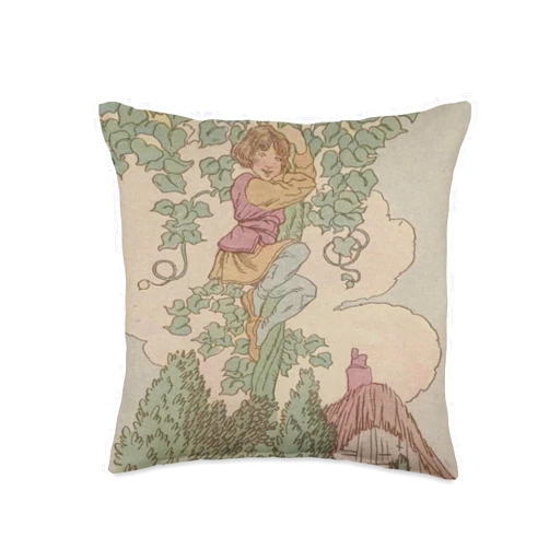 English Fairy Tale with Magic Beans Jack and The Beanstalk Climbing Up Throw Pillow