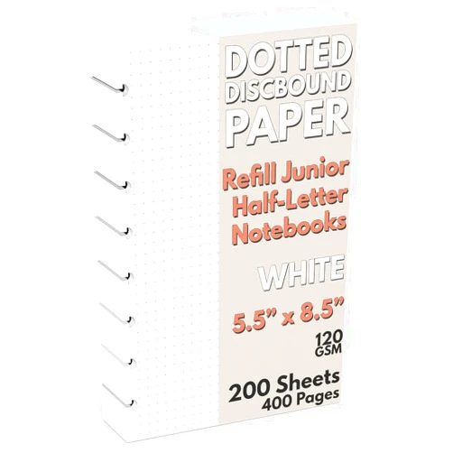 Sort Out My Life Discbound Half-Letter Size Extra Thick Dot Grid Paper Refill, 200 Sheets (400 Pages), 5.5 in. x 8.5 in., 120 GSM, Junior Size