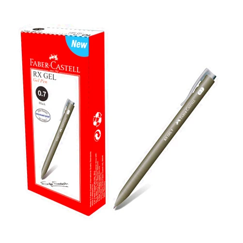 Faber-Castell RX Gel Pen Box of 10 (0.7mm, Black) Ergonomic Pen for Office Usage, Conical Tip, Fade-proof, Waterproof, High Color Intensity, Document proof, Retractable Pen with Slim Design