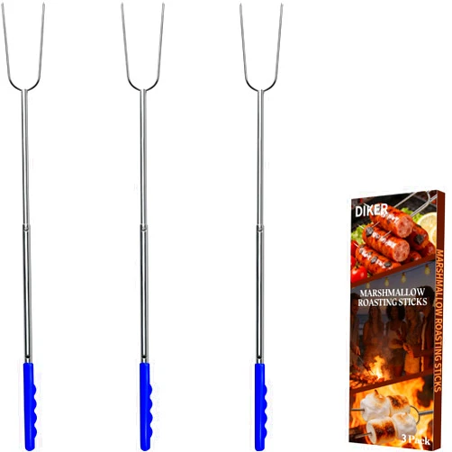 DIKER Marshmallow Roasting Sticks for Fire Pit, Smores Sticks, Hot Dog Sticks for Campfire, Extra Long 27.5