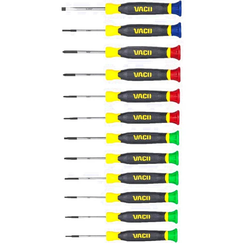 VACO VAC7123 12-Piece Precision Screwdriver Set, Phillips, Slotted, TORX with Color Coded Handles, Ideal for Precise Tasks in Tight Spaces