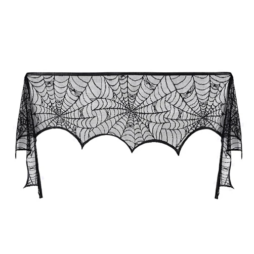 Pangda Halloween Cobweb Fireplace Scarf Mantle Scarf Spider Web Decorations Black Mantle Scarves Cover Lace Runner for Halloween Christmas Party Door Window Decoration, 18 x 96 inch