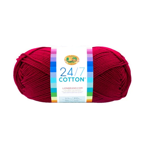 Lion Brand Yarn Lion Brand 24/7 Cotton Yarn, Lightweight Yarn for Knitting, Crocheting, and Crafts, Magenta, 1 Pack