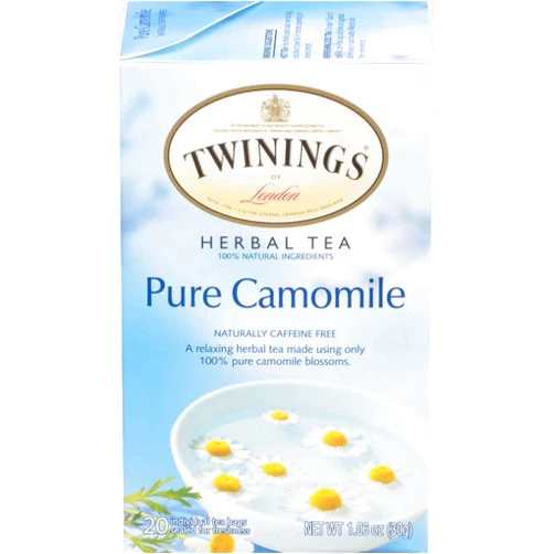 Twinings Pure Camomile Herbal Tea Individually Wrapped Bags, 20 Count Pack of 6, Caffeine Free
