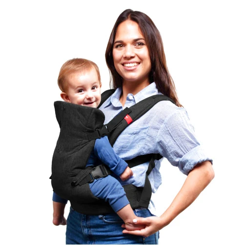 YOU+ME 4-in-1 Baby Carrier Newborn to Toddler - All Positions Baby Chest Carrier - Front and Back Carry Baby Carriers - Includes 2-in-1 Bandana Bib - Baby Holder Carrier for 8-32 lbs (Black Mesh)