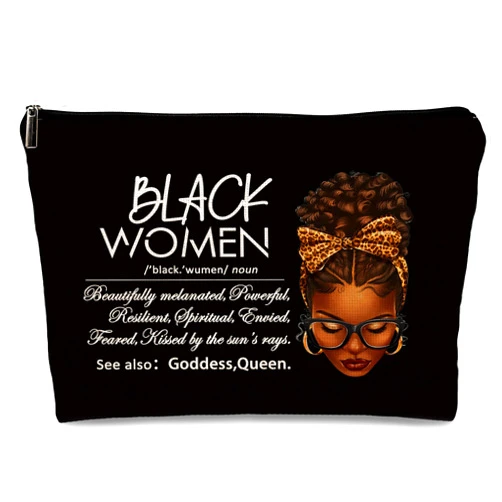 kdqua African American Makeup Bag, Inspirational Black Woman Gifts for Girl Afro Queen Linen Cosmetic Bag Zipper Pouch Travel Organizer Toiletry Bag，African American Black Gifts for Girls Friends