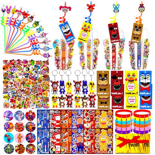GoGoGoodie Fnaf Party Favors Cups with Thank You Tags-Five Night at Freddy's Party Cups Straws Bracelets Keychains Badges Diy Stickers Horror Video Game Party Supplies for Boys Kids Birthday Party Decorations