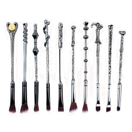 Revoq's 10 Magical Themed Wizard Wand Makeup Brushes, Metal, Extra Durable, Soft Brushes