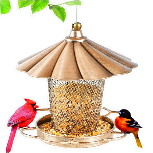 LBTING Bird Feeder for Outdoor, Squirrel Proof Metal Wild Bird Feeder for Hanging Outside Garden Yard Decoration, Flower Petals Shaped with Roof