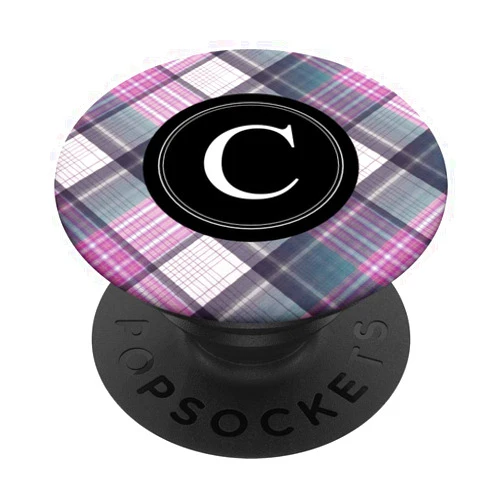 Purply Pink Plaid Monogram Pretty Check Pattern Stylish Letter C Monogram Purple Pink Plaid check pattern PopSockets PopGrip: Swappable Grip for Phones & Tablets