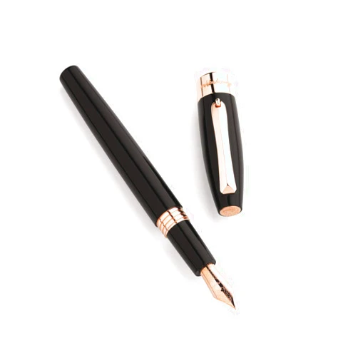 Montegrappa Fortuna Black Fountain Pen (Rose Gold Trim) (Medium)