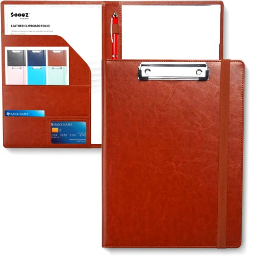 Sooez Padfolio Clipboard, Portfolio Organizer with Notepad, Premium PU Leather Clipboard Folder for Legal Pad, Versatile Clipfolio with Storage, Letter Size Document Holder for School Office, Brown